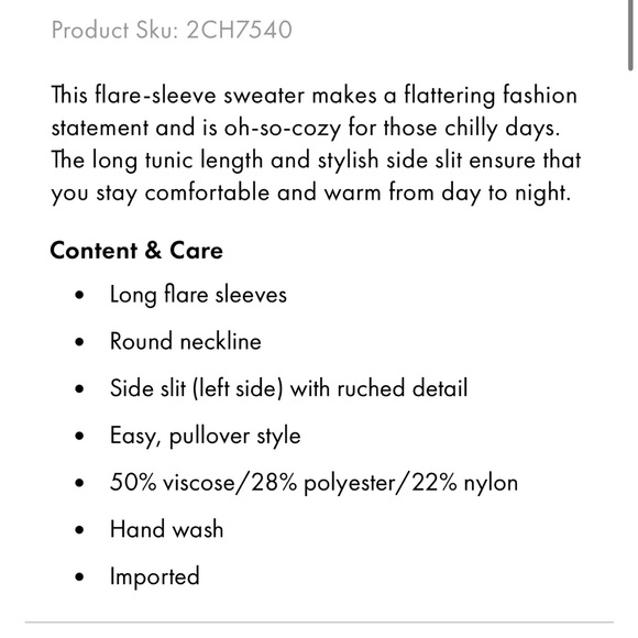 NWT Boston Proper Side Slit Ruched Flare Sleeve Tunic Off White Medium - Picture 5 of 6